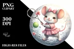 Cute Mouse Playing Tennis on the Moon | Sublimation Clipart Product Image 3