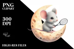 Baby Mouse Tennis Moon | Sublimation Clipart Product Image 1