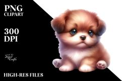 Digital Watercolor Baby Puppy with Big Eyes, High-Res PNG Product Image 2