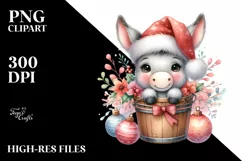 Whimsical Pastel Cute Donkey with Santa Hat PNG Product Image 2