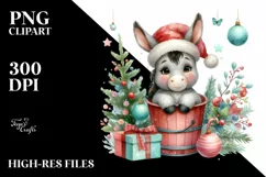 Whimsical Pastel Cute Donkey with Santa Hat PNG Product Image 2