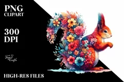 Vibrant Squirrel with Flowers | Watercolor Clipart Product Image 3