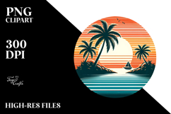 Retro Tropical Island Sunset Clipart, PNG Product Image 2