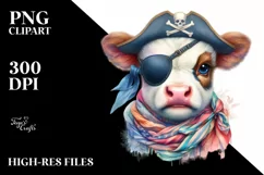 Baby Cow with Pirate's Eye Patch PNG Product Image 3
