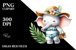 Cute Baby Elephant with Beachwear, PNG Product Image 2