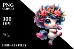 Dancing Baby Unicorn with Floral Wreath PNG Product Image 2