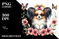 Papillon with Funny Haircut in Floral Frame | Sublimation Product Image 3