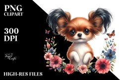 Papillon with Funny Haircut in Floral Frame | Sublimation Product Image 1