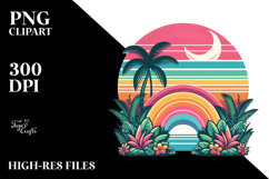 Retro Tropical Rainbow Sunset, Transparent PNG Product Image 2