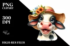 Cow Enthusiastic Sun Hat Cow Portrait | Cartoon Clipart Product Image 1
