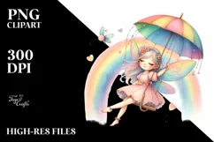 Cute Fairy Swinging on Rainbow | Clipart Product Image 1