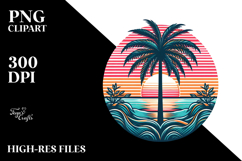 Retro Tropical Tree Sunset, PNG Product Image 2