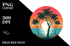 Retro Tropical Tree Sunset, PNG Product Image 2