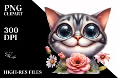 Cat Portrait with Flower PNG Product Image 3