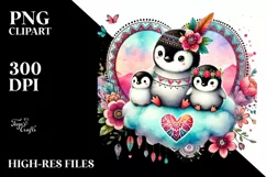 Baby Penguin Heart Cloud PNG Product Image 2