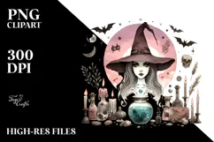 Whimsical Evil Witch Watercolor PNG Product Image 2