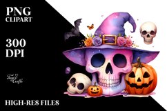 Funny Watercolor Halloween Skull Clipart Product Image 3