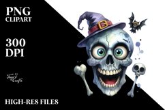 Funny Watercolor Halloween Skull Clipart Product Image 1