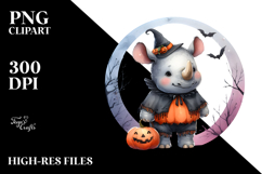 Cute Baby Rhino Halloween Washed Watercolor PNG Product Image 2