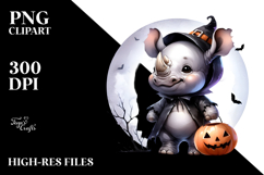 Cute Baby Rhino Halloween Washed Watercolor PNG Product Image 2
