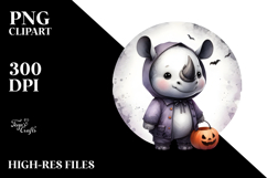 Cute Baby Rhino Halloween Washed Watercolor PNG Product Image 2