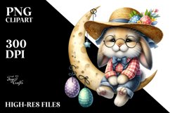 Goofy Bunny on Half Moon, PNG Product Image 2