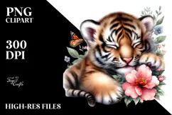 Cute Baby Tiger Sleeping on Flower, PNG Product Image 2