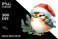 Watercolor Bird Dressed for Christmas with Party Hat, Product Image 2