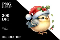 Watercolor Bird Dressed for Christmas with Party Hat, Product Image 2