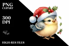 Watercolor Bird Dressed for Christmas with Party Hat, Product Image 1