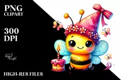Baby Bee on Party Hat, Watercolor PNG Product Image 2