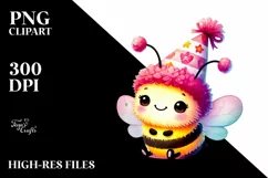 Cute Baby Bee in Watercolor, PNG Product Image 2