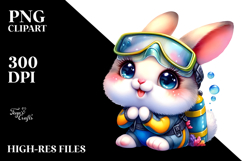 Crazy Cute Rabbit Scuba Diver, White Background PNG Product Image 2