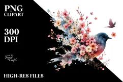 Colorful Bird with Spring Flowers PNG Product Image 2
