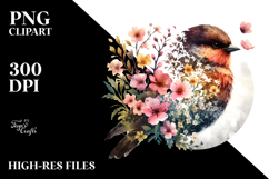 Colorful Bird with Spring Flowers PNG Product Image 2