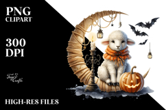 Cute Lamb on Half Moon with Candles PNG Product Image 2
