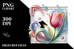 Glossy Tulip with Watercolor Splash, PNG Product Image 2