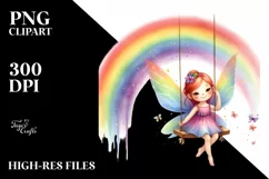 Cute Fairy Swinging on Rainbow | Clipart Product Image 1