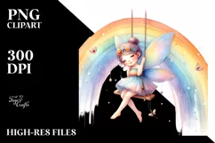 Cute Fairy Swinging on Rainbow | Clipart Product Image 3