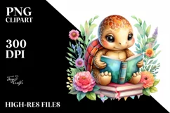 Colorful Baby Turtle Reading Book Clipart Product Image 3