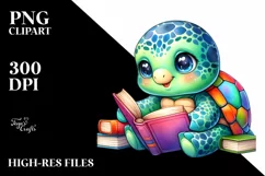 Colorful Baby Turtle Reading, Transparent PNG Product Image 3