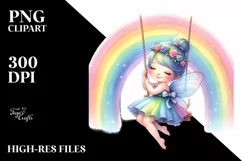 Cute Fairy Swinging on Rainbow | Clipart Product Image 3
