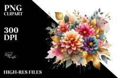 Vibrant Aqua Dahlia Bouquet Gold Foil Clipart Product Image 3