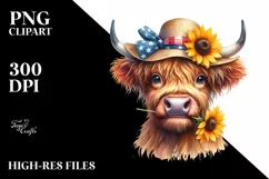 Shy Highland Cow with Sun Hat Clipart Product Image 3