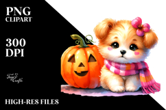 Cute Baby Dog with Pumpkin, Watercolor PNG Product Image 2