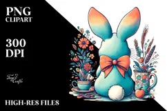 Colorful Vintage Bunny, Back View, High-Res PNG Product Image 2