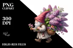 Small Gnome with Lilac Bouquet | Sublimation | Clipart Product Image 3