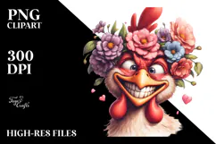 Exaggerated Chicken with Flower Crown PNG Product Image 2