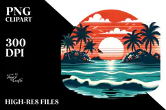 Retro Tropical Island Sunset, PNG Product Image 2