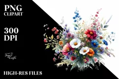 Abstract Watercolor Colorful Wild Flowers, Transparent PNG Product Image 3